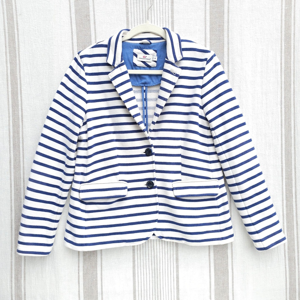 Vineyard Vines Blazer Womens Medium Blue Stripe French Terry Nautical Preppy